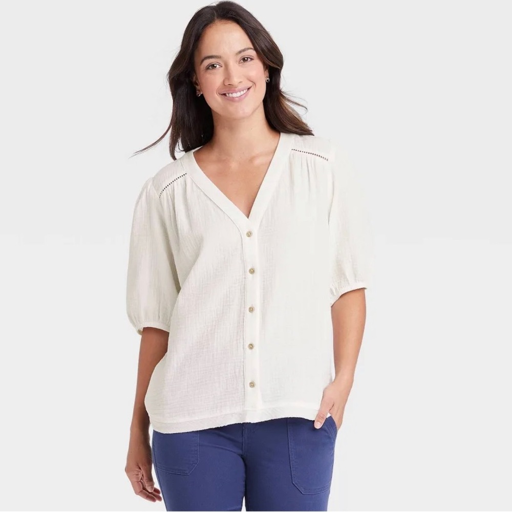🎯 EUC- Knox Rose Button Front Cotton Peasant Blouse